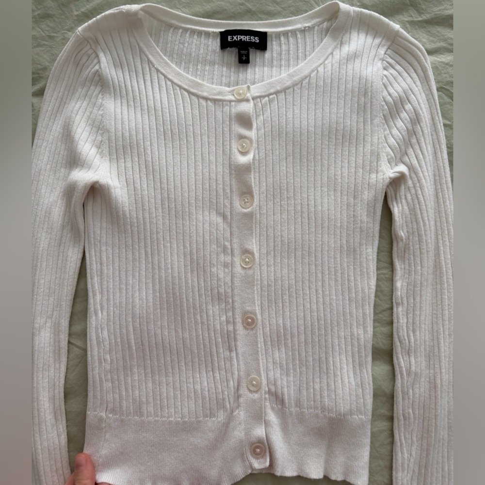 Express Ivory Ribbed Cardigan - Picture 3 of 6